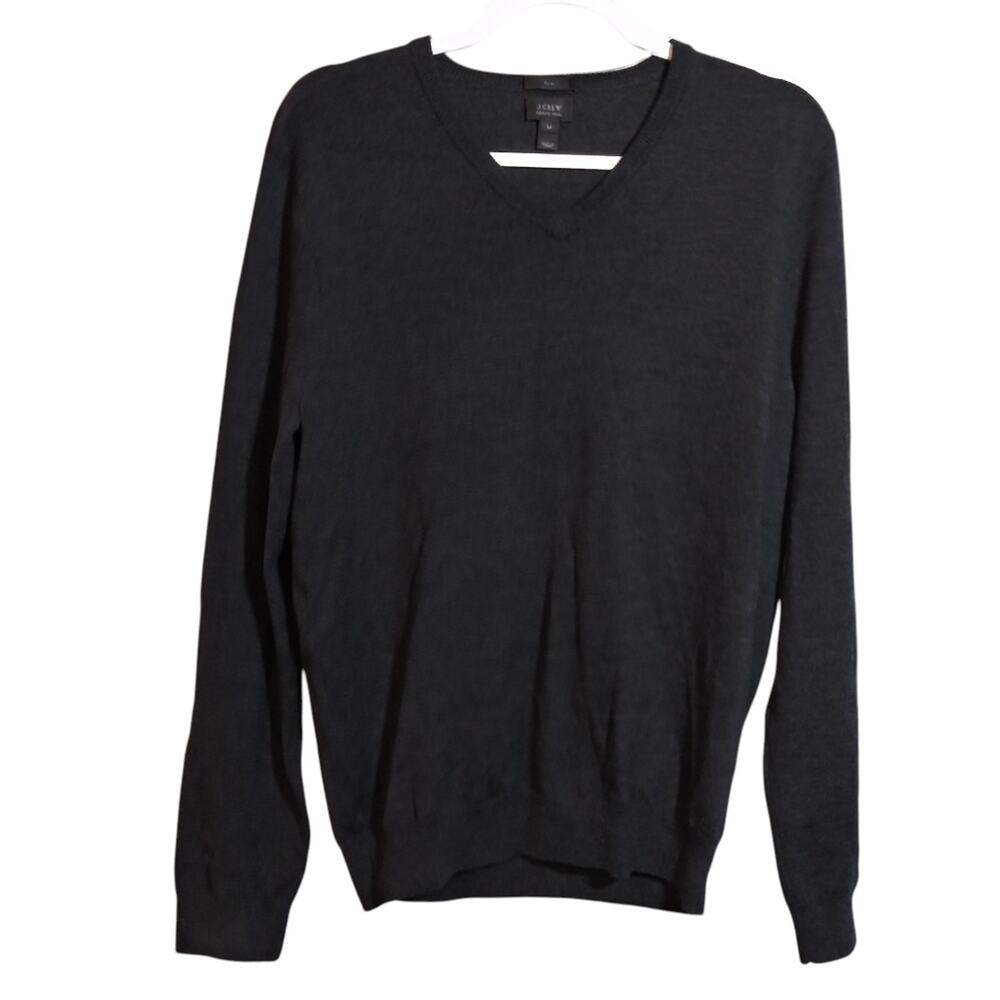 J. Crew Slim Merino Wool V-neck Sweater Heathered Black Soft Size M